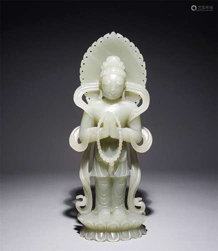 A QING DYNASTY HETIAN JADE KWAN-YIN