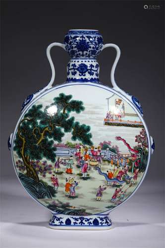 A QING DYNASTY BLUE AND WHITE FAMILLE ROSE CHILDREN AT PLAY ...