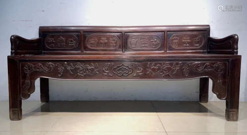 RED WOOD CARVED BED