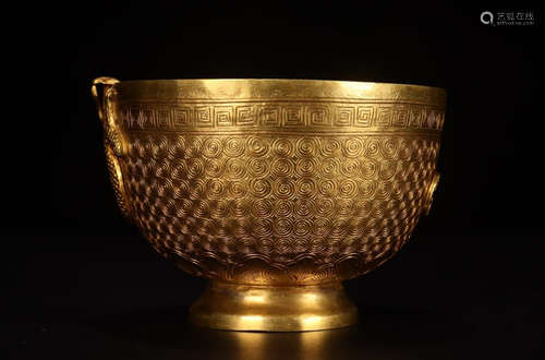 GILT BRONZE CAST DRAGON PATTERN BOWL