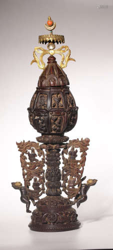 XIAOYE ZITAN WOOD CARVED MANTUOLUO ORNAMENT