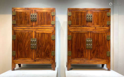 PAIR OF HUANGHUALI WOOD CARVED CABINETS