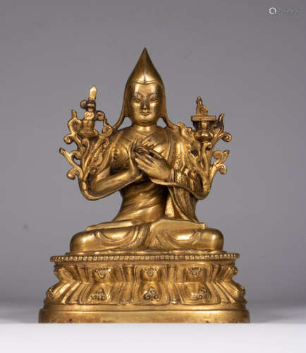 GILT BRONZE CAST TSONGKAHAPA STATUE