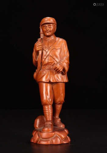 HUANGYANG WOOD CARVED SOLDIER SHAPED STATUE