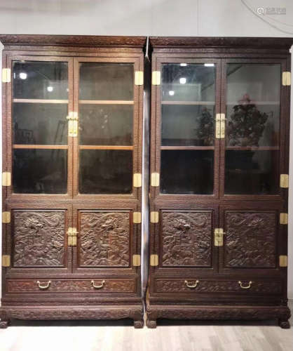 PAIR OF SUANZHI WOOD CARVED CABINETS