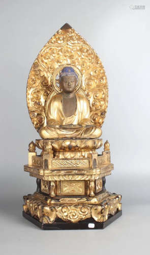 GILT LACQUER WOOD SAKYAMUNI BUDDHA STATUE
