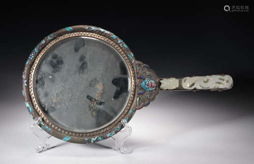 SILVER ENAMELING BLUE WITH JADE MIRROR