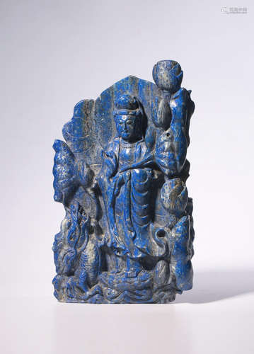 LAZULI CARVED GUANYIN BUDDHA STATUE