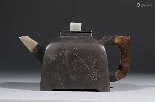 TIN CAST BAMBOO PATTERN TEAPOT