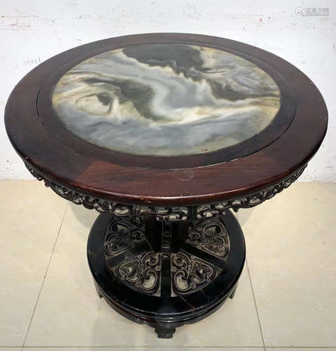 RED WOOD WITH MARBLE ROUND TABLE