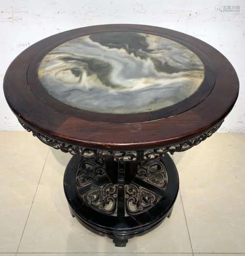 RED WOOD WITH MARBLE ROUND TABLE
