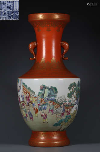 JIAQING FAMILLE ROSE GLAZE VASE