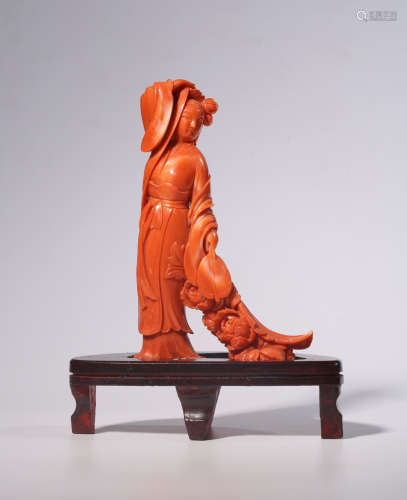 CORAL CARVED FIGURE STATUE