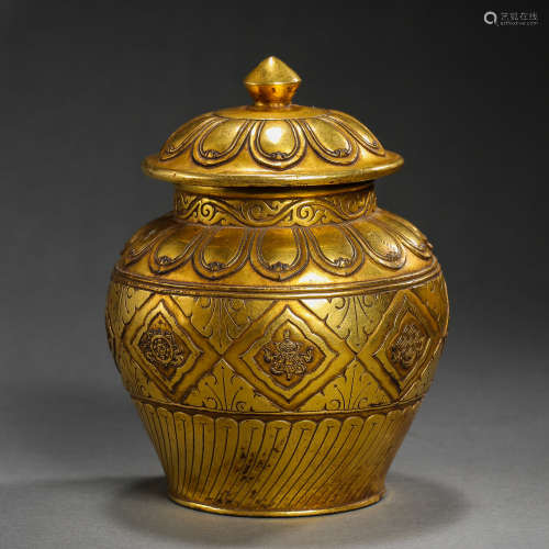 MING DYNASTY, CHINESE GILT BRONZE RELIC JAR
