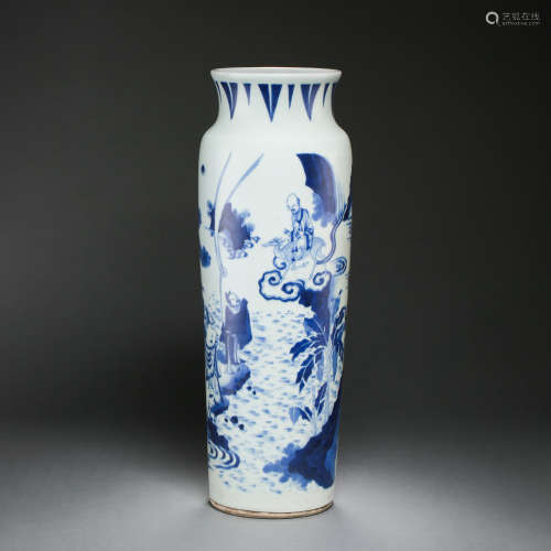 QING DYNASTY, CHINESE BLUE AND WHITE FIGURE BOTTLE