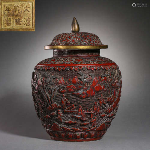 BRONZE AND LACQUER LID JAR, QIANLONG PERIOD OF CHINA