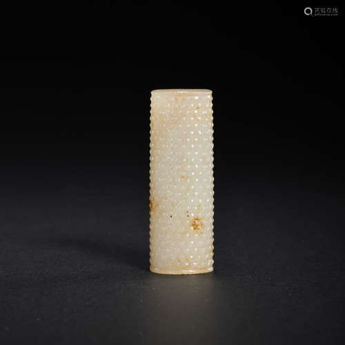 HAN DYNASTY, CHINESE HETIAN JADE TUBE FOR NECKLACE