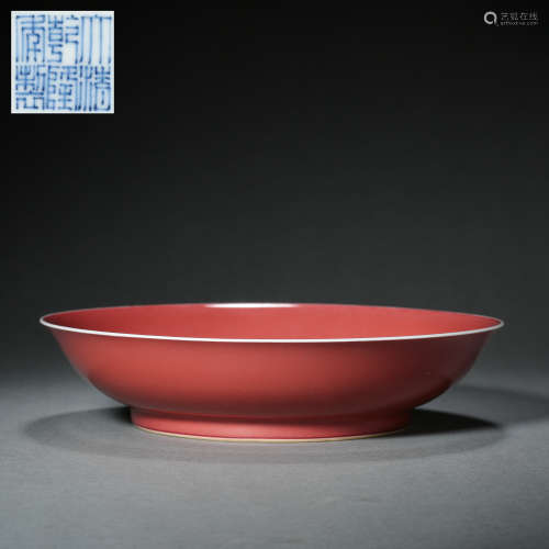 RED GLAZED PLATE, QIANLONG PERIOD OF CHINA