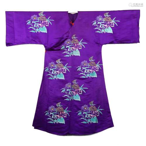 A PURPLE-GROUND EMBROIDERED LADY'S ROBE