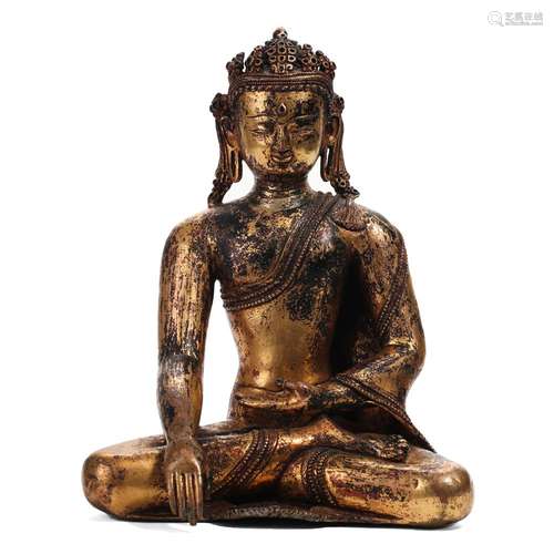 A GILT-BRONZE FIGURE OF SEATED BODHISATTVA