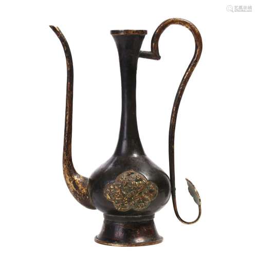 A PARTIALLY GILT-BRONZE EMBELLISHED EWER