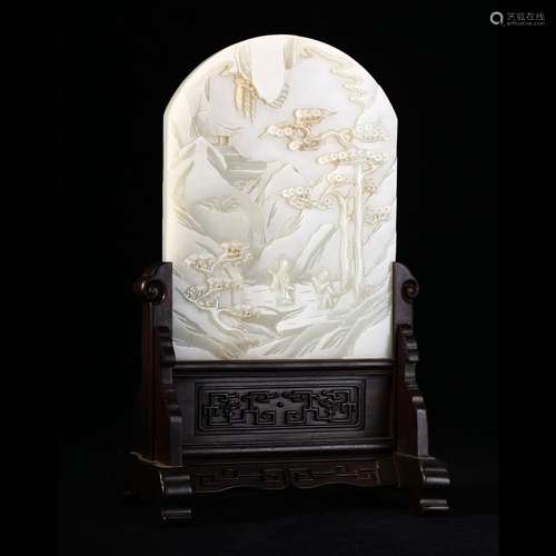 A WHITE JADE 'LANDSCAPE' TABLE SCREEN