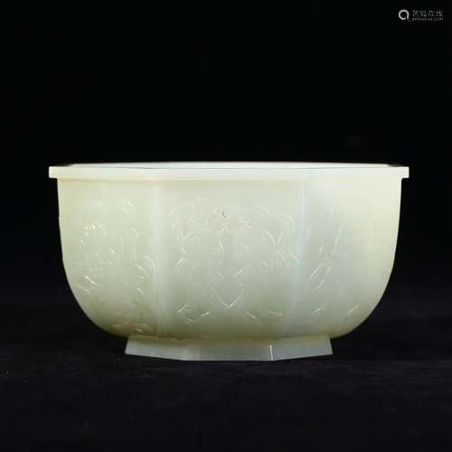 A WHITE JADE HEXAGONAL BOWL