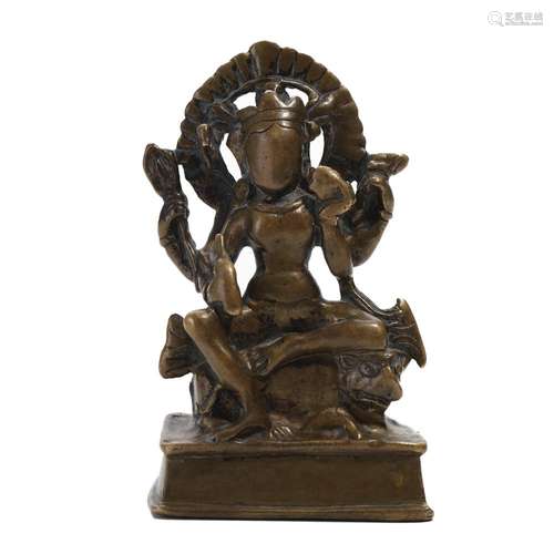 A BRONZE FIGURE OF BODHISATTVA ON AN ELEPHANT, TIBET OR