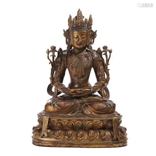 A GILT-BRONZE FIGURE OF SEATED BODHISATTVA