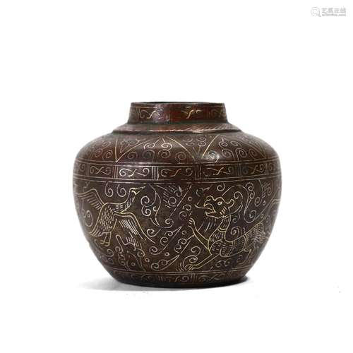 A GOLD-INLAID BRONZE JAR