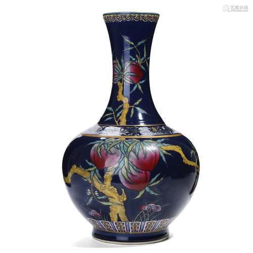 A DARK BLUE-GROUND FAMILLE-ROSE 'PEACHES' VASE