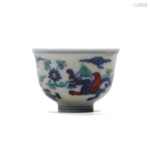 A DOUCAI 'FLOWERS AND BIRDS' CUP