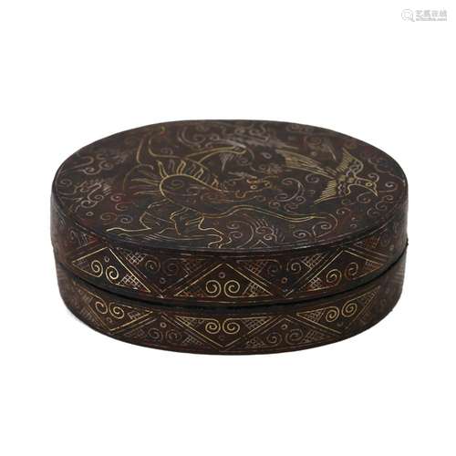 A GOLD-INLAID BRONZE CIRCULAR BOX AND COVER