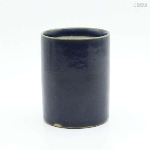 An Altar Blue Glazed Cylindrical Brush Pot