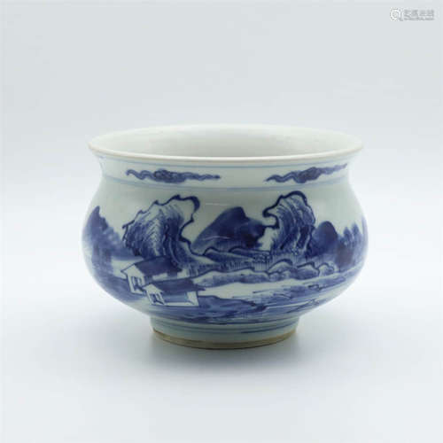 A Blue And White Landscape Incense Burner