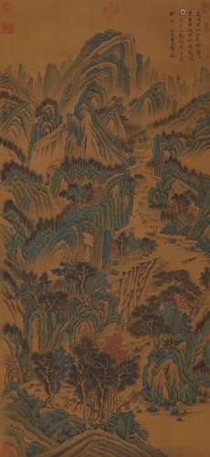 A Chinese Landscape And Mountains Painting Silk Scroll, Qiu ...