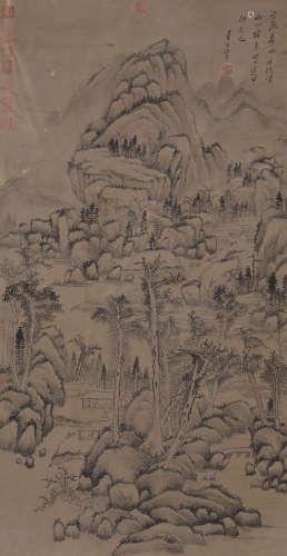 A Chinese Landscape Painting Paper Scroll, Dong Qichang Mark