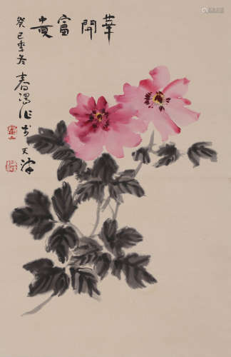 A Chinese Flowers Painting Paper Scroll, Huo Chunyang Mark