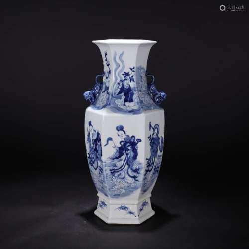 A Blue And White Immortals Hexagonal Vase