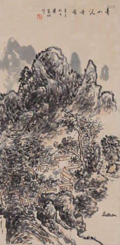 A Chinese Landscape Painting Paper Scroll, Huang Binhong Mar...