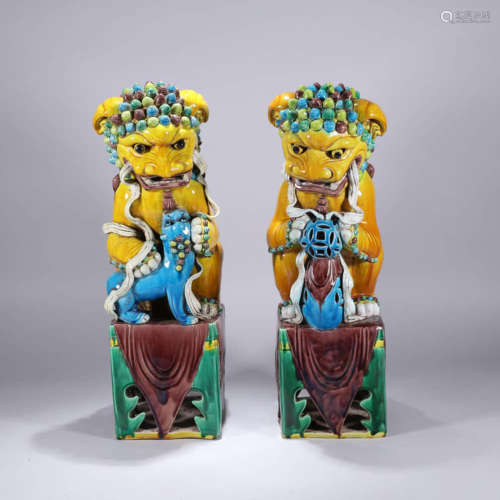 A Pair Of Sancai-Glazed Pottery Lion Ornaments