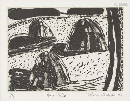 William Crozier, Scottish 1930-2011- Hayricks, 1992; etching...
