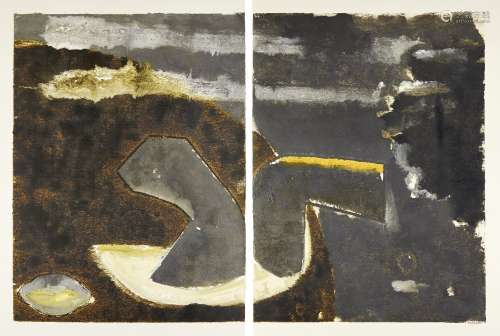 John Walker, British b.1939- Untitled Monotype (Diptych), 19...