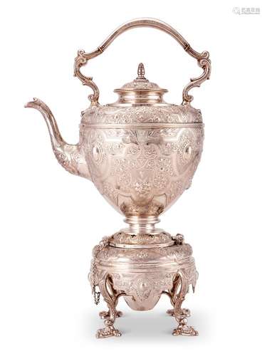 Y A Victorian Scottish silver shoulder ovoid kettle on stand...