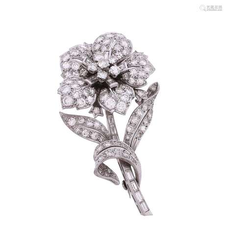 A 1950s diamond flower brooch