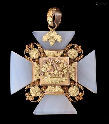 A Regency agate cross pendant