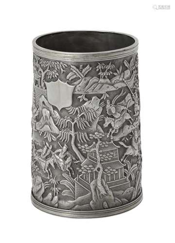 A Chinese silver tapering mug by Lee Ching