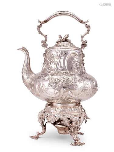 Y An early Victorian silver large baluster kettle on stand b...