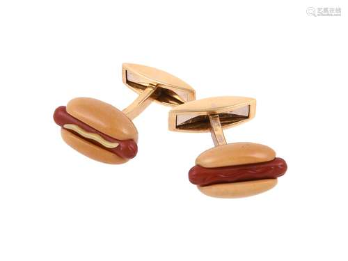 A pair of novelty hotdog cufflinks retailed by William & Son