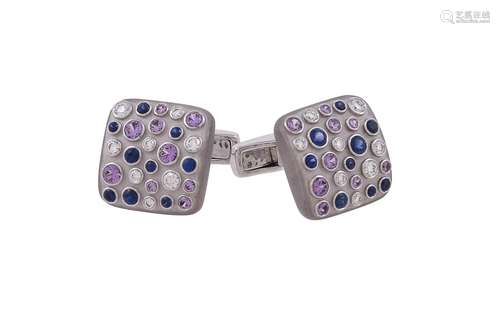 A pair of diamond and sapphire cufflinks by William & Son